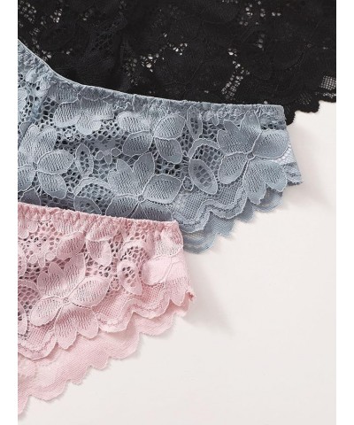 Women's 6 Piece Floral Lace Lingerie Bralette Bra and Panty Set Black and Blue and Pink $16.77 Lingerie