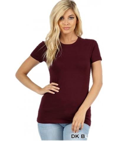 Women's Long Basic Cap Sleeve Crew Neck T-Shirt Burgundy $9.34 T-Shirts