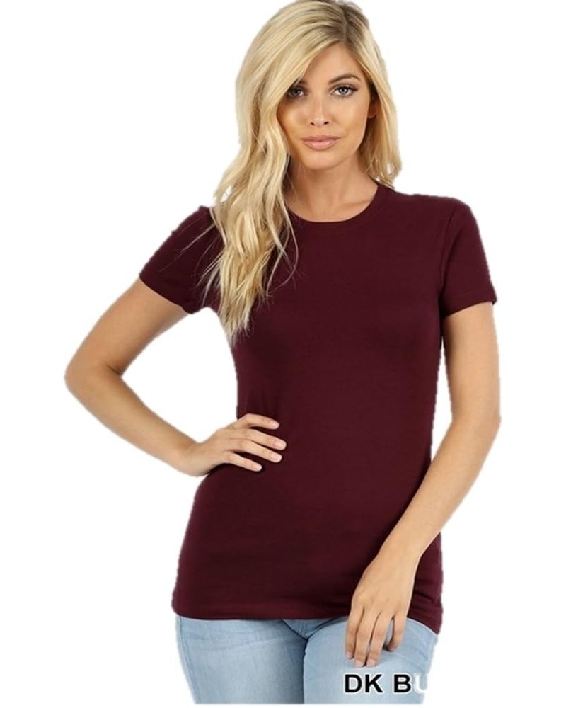 Women's Long Basic Cap Sleeve Crew Neck T-Shirt Burgundy $9.34 T-Shirts