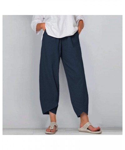 Cotton Linen Casual Summer Capri Pants Printed Cropped Comfy Baggy Trousers with Pockets Palazzo Lounge Pants A15 Navy $13.33...