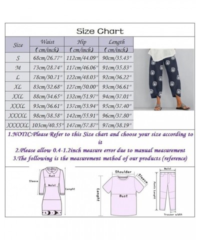 Cotton Linen Casual Summer Capri Pants Printed Cropped Comfy Baggy Trousers with Pockets Palazzo Lounge Pants A15 Navy $13.33...