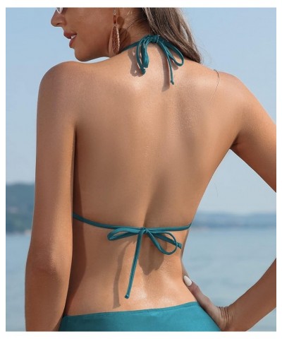 Women's Triangle Bikini Top Padded Halter Swimsuit Tops Tie String Bathing Suit Top Dark Green - Top $16.29 Swimsuits