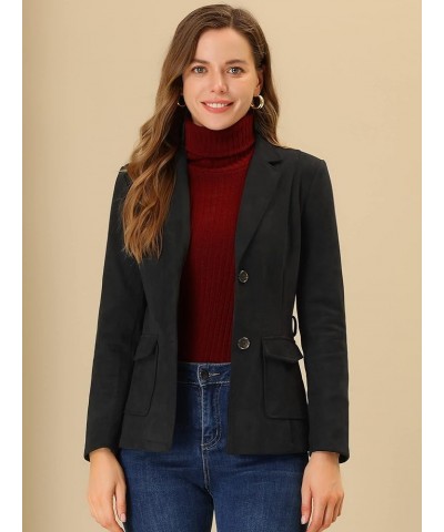 Women's Faux Suede Blazer Belted Lapel Outwear Single Breasted Work Jacket Black $22.80 Blazers