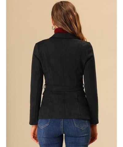 Women's Faux Suede Blazer Belted Lapel Outwear Single Breasted Work Jacket Black $22.80 Blazers