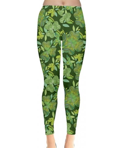 Womens Stretchy Pants Green Shamrock St Patricks Day Clover Leaves Leprechauns Leggings, XS-5XL Leave Around $15.50 Leggings