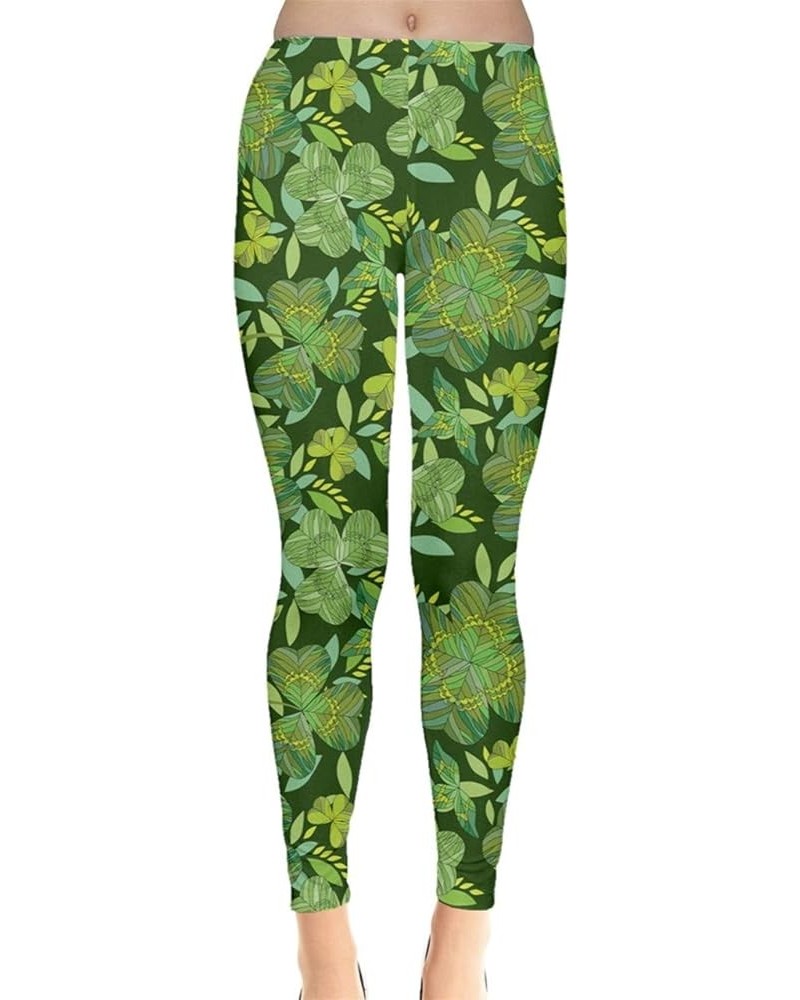 Womens Stretchy Pants Green Shamrock St Patricks Day Clover Leaves Leprechauns Leggings, XS-5XL Leave Around $15.50 Leggings