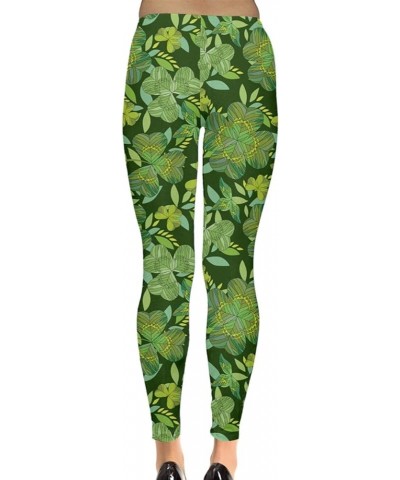 Womens Stretchy Pants Green Shamrock St Patricks Day Clover Leaves Leprechauns Leggings, XS-5XL Leave Around $15.50 Leggings