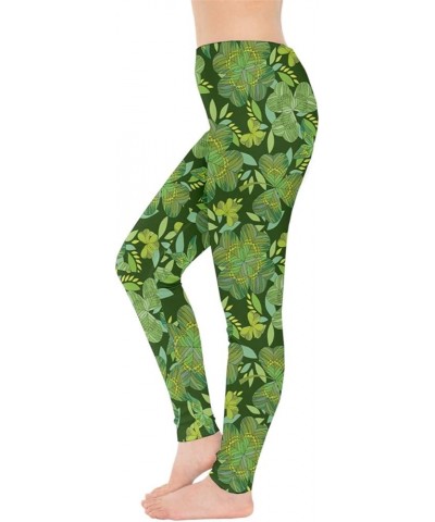 Womens Stretchy Pants Green Shamrock St Patricks Day Clover Leaves Leprechauns Leggings, XS-5XL Leave Around $15.50 Leggings