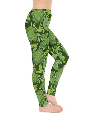 Womens Stretchy Pants Green Shamrock St Patricks Day Clover Leaves Leprechauns Leggings, XS-5XL Leave Around $15.50 Leggings