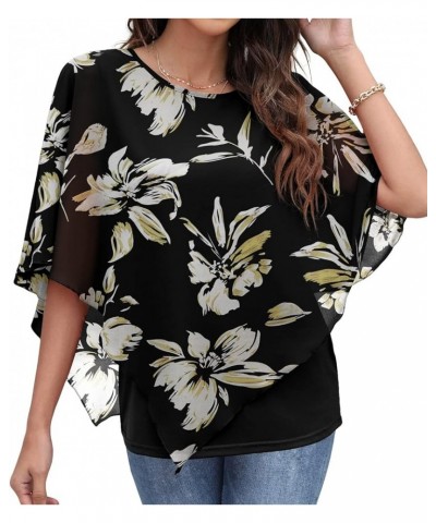 Women's 2024 Summer Casual Loose Chiffon Flowy Tops Elegant Blouses 08-fp Yellow Lily $13.80 Blouses