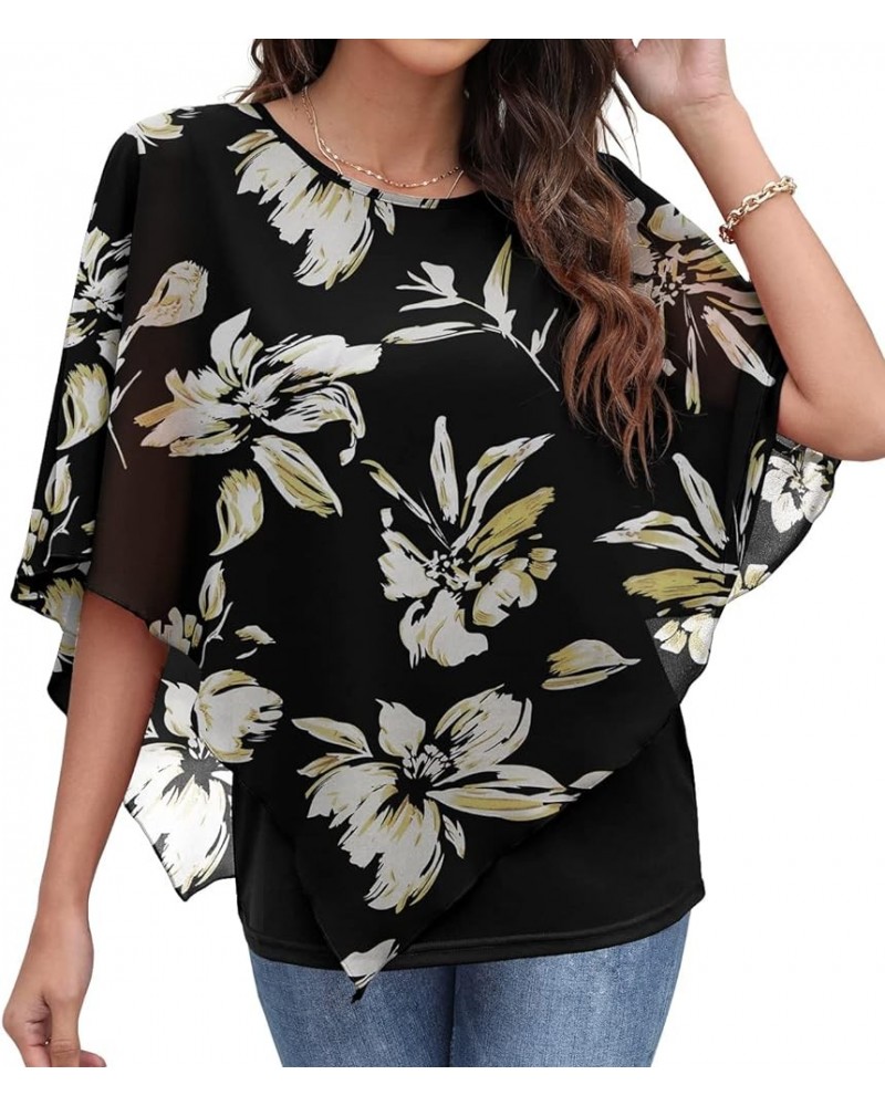 Women's 2024 Summer Casual Loose Chiffon Flowy Tops Elegant Blouses 08-fp Yellow Lily $13.80 Blouses