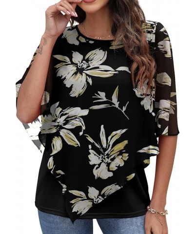 Women's 2024 Summer Casual Loose Chiffon Flowy Tops Elegant Blouses 08-fp Yellow Lily $13.80 Blouses