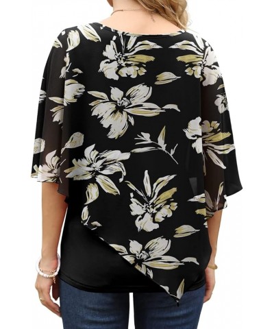 Women's 2024 Summer Casual Loose Chiffon Flowy Tops Elegant Blouses 08-fp Yellow Lily $13.80 Blouses