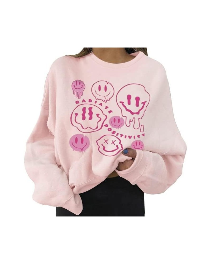 Women Cute Cartoon Graphic Sweatshirt Crewneck Oversized Fleece Long Sleeve Pullover Jumper Tops Orange Pink -S $19.46 Hoodie...