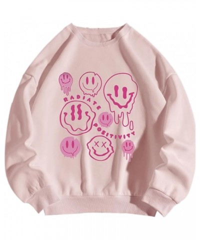 Women Cute Cartoon Graphic Sweatshirt Crewneck Oversized Fleece Long Sleeve Pullover Jumper Tops Orange Pink -S $19.46 Hoodie...