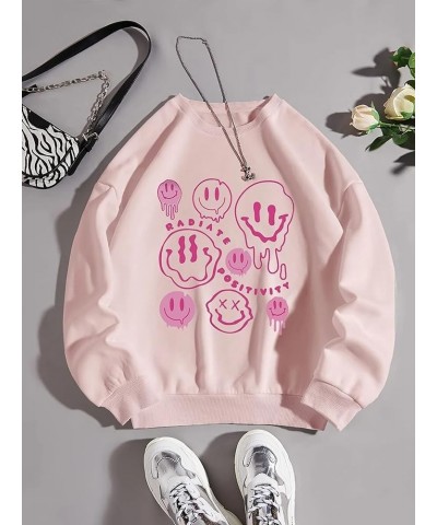 Women Cute Cartoon Graphic Sweatshirt Crewneck Oversized Fleece Long Sleeve Pullover Jumper Tops Orange Pink -S $19.46 Hoodie...