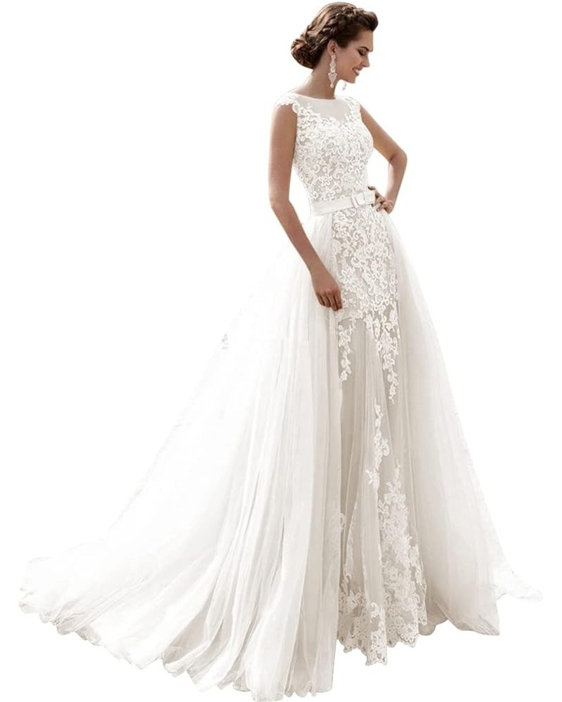 Mermaid Lace Cap Wedding Dress with Detachable Tulle Train for Bride Evening Prom Gown MDPM20 Ivory $73.12 Dresses