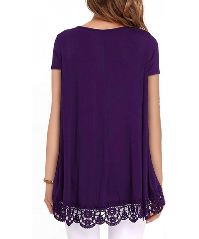 Women's Tops Short Sleeve Lace Trim O-Neck A-Line Tunic Blouse Tops for Women Purple-short Sleeve $13.91 Tops