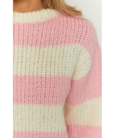 Women Y2k Striped Oversized Sweater Long Sleeve Crewneck Pullover Sweater Top Vintage Aesthetic Knitted Top I1-i-pink $14.40 ...