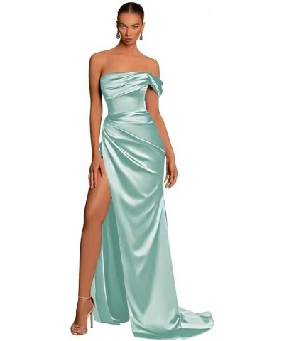 Off The Shoulder Satin Prom Dresses Mermaid Long with Slit Bridesmaid Dresses Women’s Formal Evening Gowns Sky Blue $24.20 Dr...