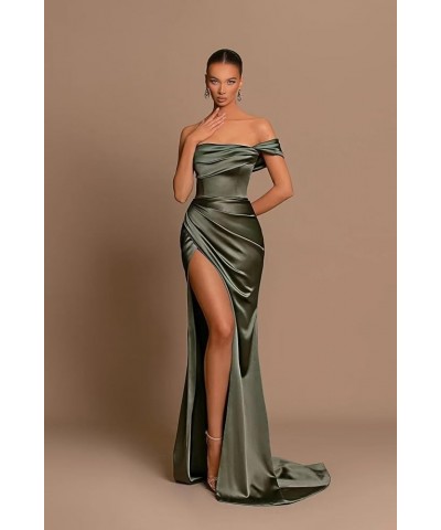 Off The Shoulder Satin Prom Dresses Mermaid Long with Slit Bridesmaid Dresses Women’s Formal Evening Gowns Sky Blue $24.20 Dr...