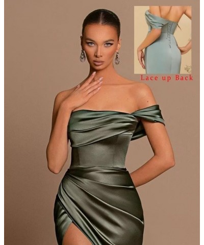 Off The Shoulder Satin Prom Dresses Mermaid Long with Slit Bridesmaid Dresses Women’s Formal Evening Gowns Sky Blue $24.20 Dr...