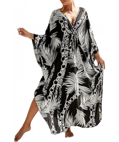 V Neck Print Kaftan Swimsuit Cover Ups for Women Plus Size Beach Caftan Dress Casual Loungewear Color 19 $16.20 Swimsuits