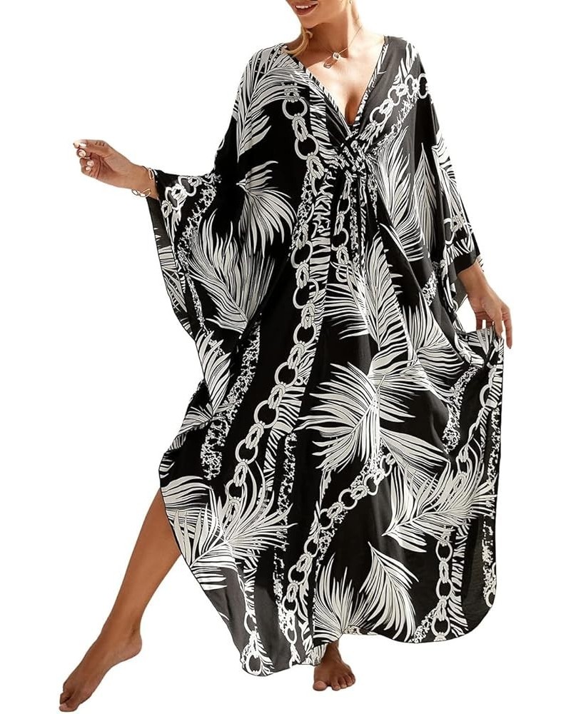 V Neck Print Kaftan Swimsuit Cover Ups for Women Plus Size Beach Caftan Dress Casual Loungewear Color 19 $16.20 Swimsuits