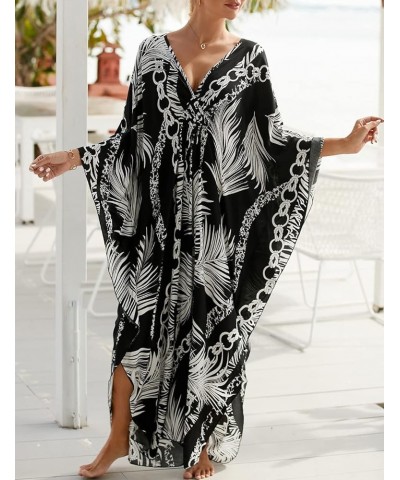 V Neck Print Kaftan Swimsuit Cover Ups for Women Plus Size Beach Caftan Dress Casual Loungewear Color 19 $16.20 Swimsuits