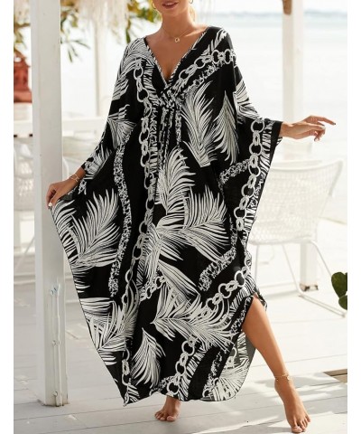 V Neck Print Kaftan Swimsuit Cover Ups for Women Plus Size Beach Caftan Dress Casual Loungewear Color 19 $16.20 Swimsuits