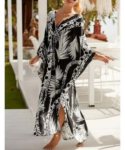 V Neck Print Kaftan Swimsuit Cover Ups for Women Plus Size Beach Caftan Dress Casual Loungewear Color 19 $16.20 Swimsuits