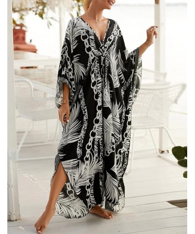 V Neck Print Kaftan Swimsuit Cover Ups for Women Plus Size Beach Caftan Dress Casual Loungewear Color 19 $16.20 Swimsuits