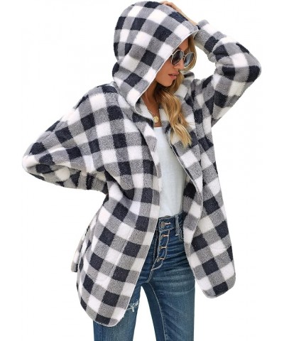 Fleece Cardigans for Women Fuzzy Open Front Hooded Cardigans Winter Coats with Pocket Plaid $21.62 Jackets