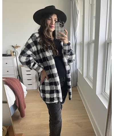 Fleece Cardigans for Women Fuzzy Open Front Hooded Cardigans Winter Coats with Pocket Plaid $21.62 Jackets