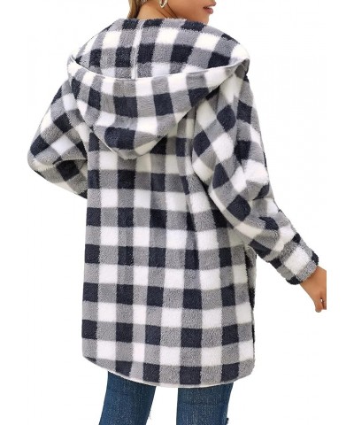 Fleece Cardigans for Women Fuzzy Open Front Hooded Cardigans Winter Coats with Pocket Plaid $21.62 Jackets