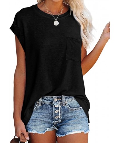 Women's Summer Casual Tops Cap Sleeve Oversized T Shirts Loose Fit Blouses B02-black $12.74 T-Shirts