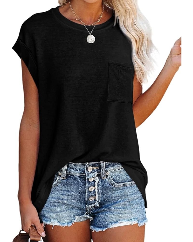 Women's Summer Casual Tops Cap Sleeve Oversized T Shirts Loose Fit Blouses B02-black $12.74 T-Shirts