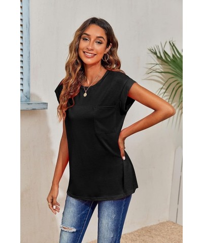 Women's Summer Casual Tops Cap Sleeve Oversized T Shirts Loose Fit Blouses B02-black $12.74 T-Shirts