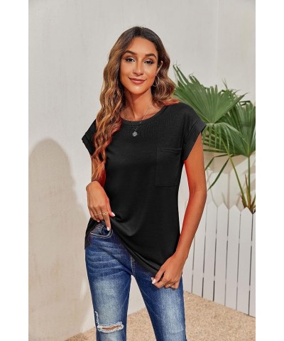 Women's Summer Casual Tops Cap Sleeve Oversized T Shirts Loose Fit Blouses B02-black $12.74 T-Shirts