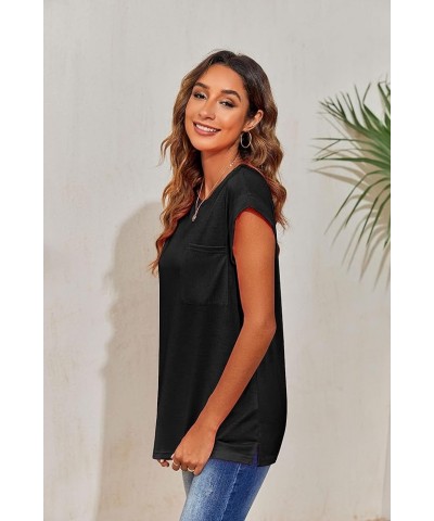 Women's Summer Casual Tops Cap Sleeve Oversized T Shirts Loose Fit Blouses B02-black $12.74 T-Shirts