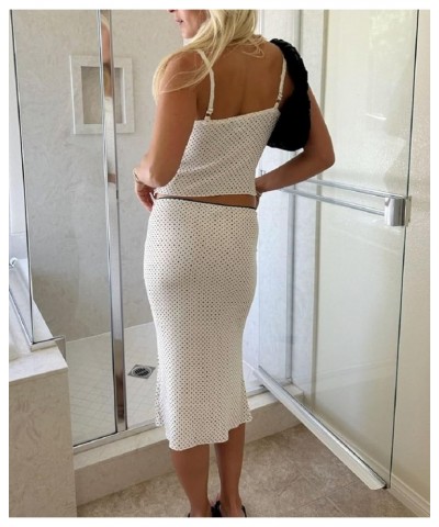 Women Y2K 2 Piece Long Skirt Set V Neck Halter Crop Top Off Shoulder Slim Fit Tube Top Split Maxi Skirts Outfit Yq-white One ...