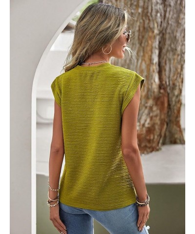 Women's Textured Cap Sleeve Top Solid Crew Neck T Shirt Olive Green $12.15 T-Shirts