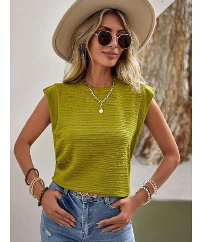 Women's Textured Cap Sleeve Top Solid Crew Neck T Shirt Olive Green $12.15 T-Shirts