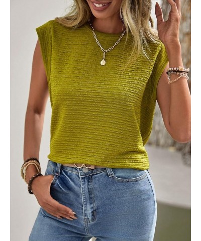 Women's Textured Cap Sleeve Top Solid Crew Neck T Shirt Olive Green $12.15 T-Shirts