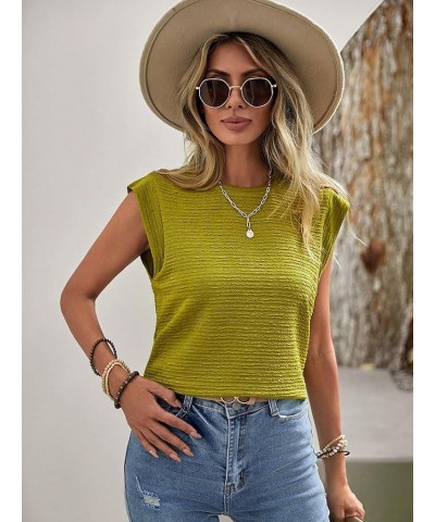 Women's Textured Cap Sleeve Top Solid Crew Neck T Shirt Olive Green $12.15 T-Shirts