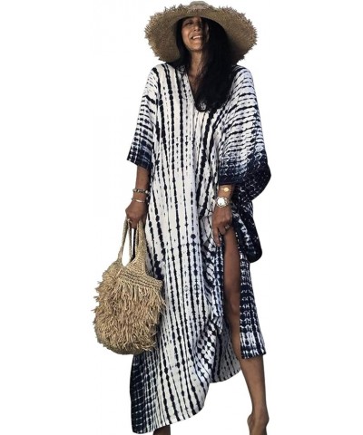 Women Beachwear Long Beach Coverups Kaftan Casual Caftan Dress Indigo Striped $19.57 Swimsuits