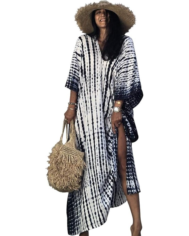 Women Beachwear Long Beach Coverups Kaftan Casual Caftan Dress Indigo Striped $19.57 Swimsuits