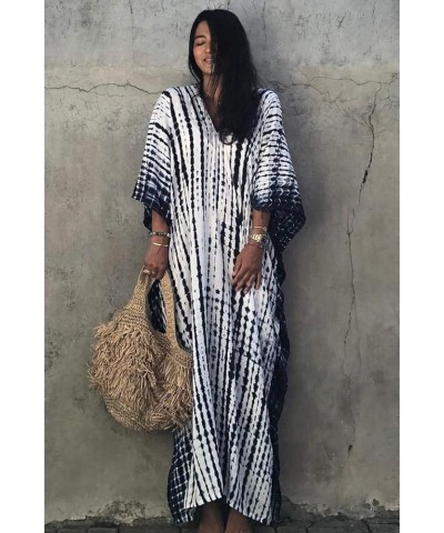 Women Beachwear Long Beach Coverups Kaftan Casual Caftan Dress Indigo Striped $19.57 Swimsuits