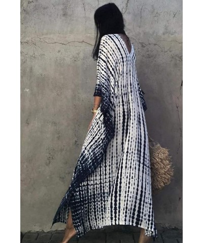 Women Beachwear Long Beach Coverups Kaftan Casual Caftan Dress Indigo Striped $19.57 Swimsuits