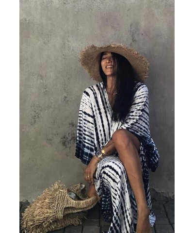 Women Beachwear Long Beach Coverups Kaftan Casual Caftan Dress Indigo Striped $19.57 Swimsuits